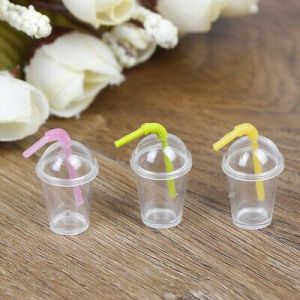 2Pcs 1:12 Dollhouse mini milk tea cup with straw simulation drink model toys FT