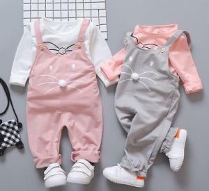 1 set baby kids girls clothes daily spring fall outfits top+rompers overall CAT