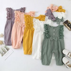 my zone ציוד לתינוקות  Summer Newborn Baby Girl Lace Bow Romper Bodysuit Jumpsuit Outfit Clothes US